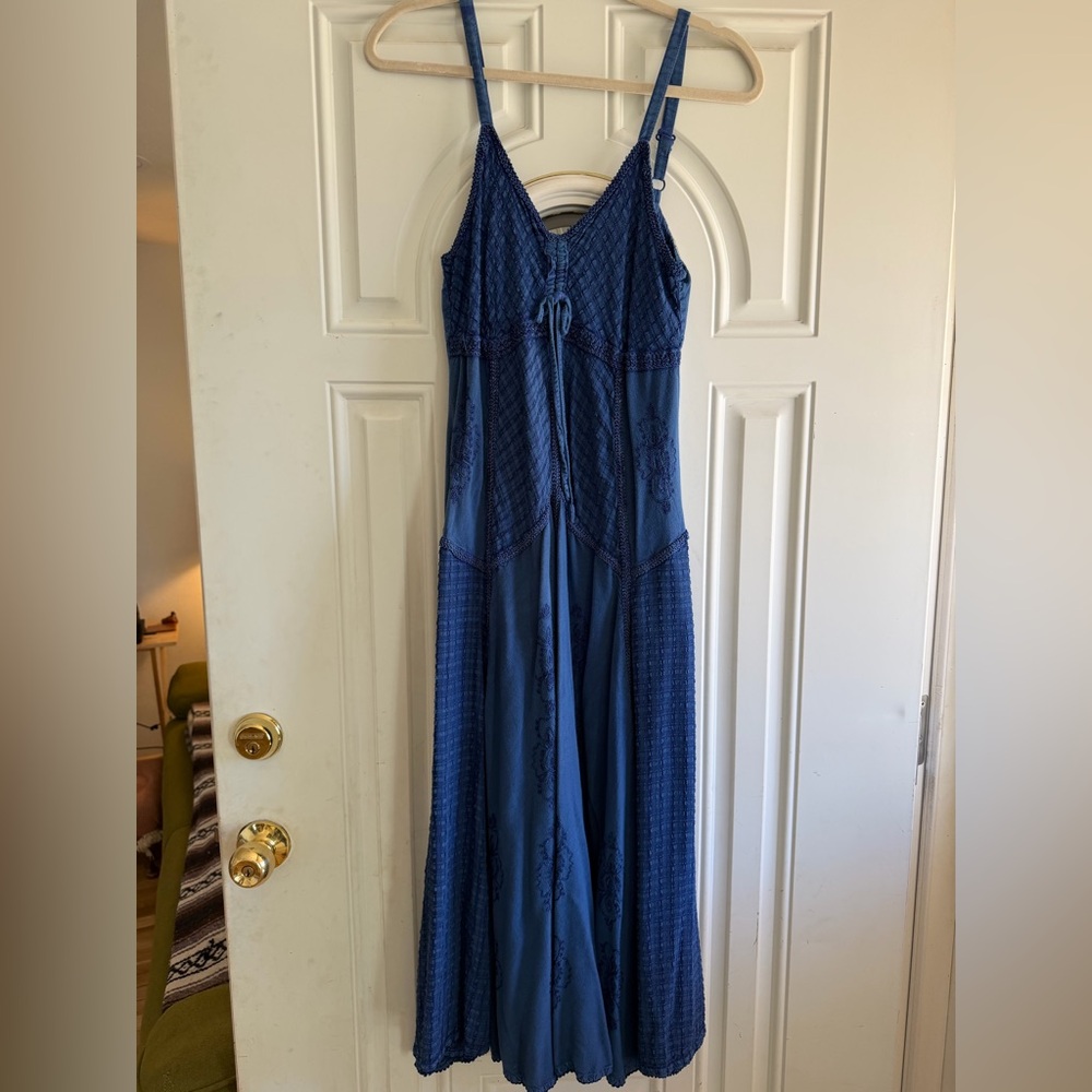 Vintage Blue Boho Patchwork Spaghetti Strap Maxi … - image 1